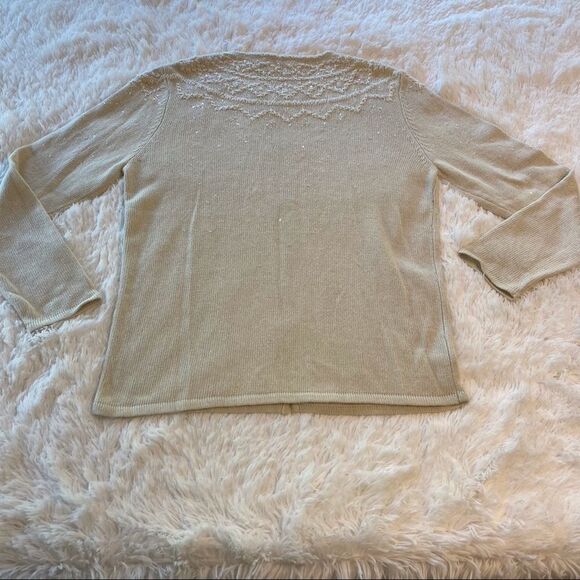 Field Manor Cream Cardigan With Beads And Sequins Size Medium - Picture 2 of 10